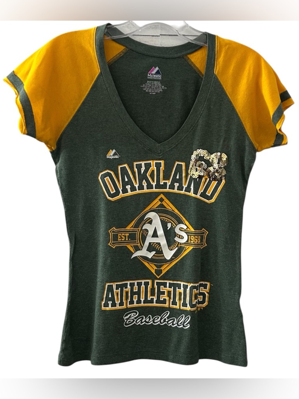 Majestics Oakland Athletics  V-Neck Color Block T shirt Women's Size Small